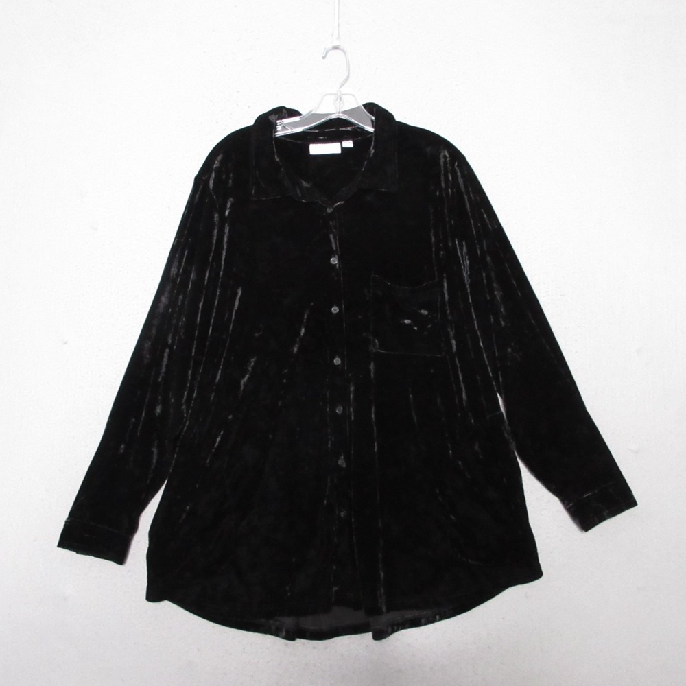 Belle By Kim Gravel Tunic Top Plus‎ 2X Black Velvet Big Shirt Pockets Whimsogoth